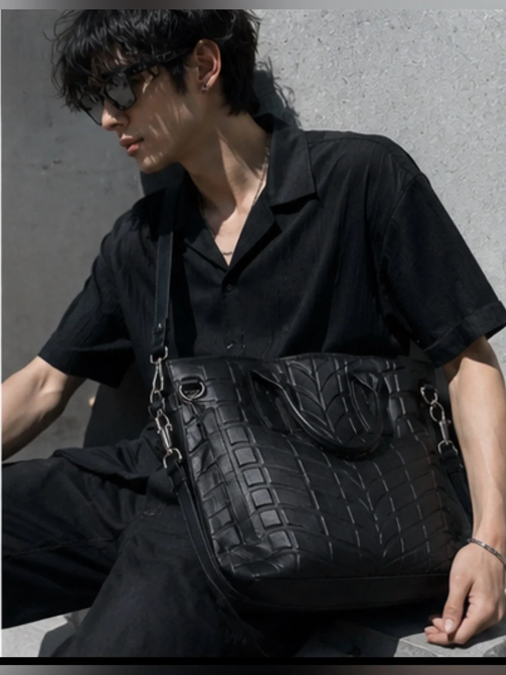Alexander Wang Laptop Tech Oversized Embossed Leather Architectural Shoulder Bag